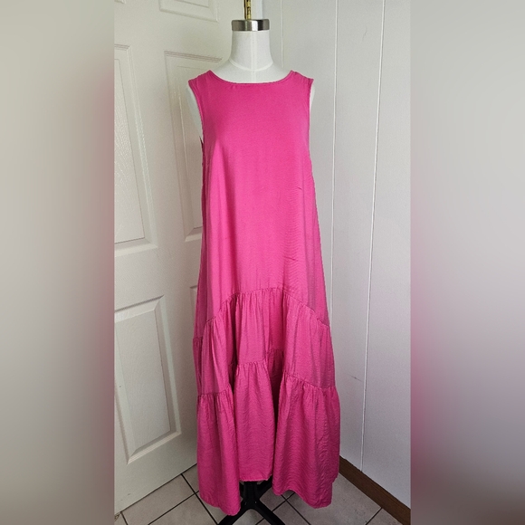 Maeve Anthropologie Marlene Tiered flowy Maxi Dress Pink women Size S viscose - Picture 2 of 11